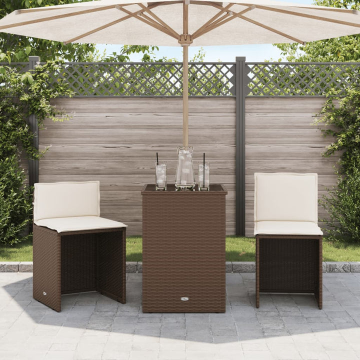 3-delige Bistroset met kussens poly rattan bruin