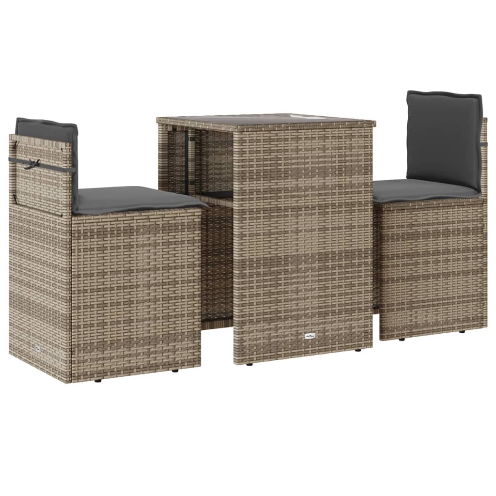 3-delige Bistroset met kussens poly rattan beige