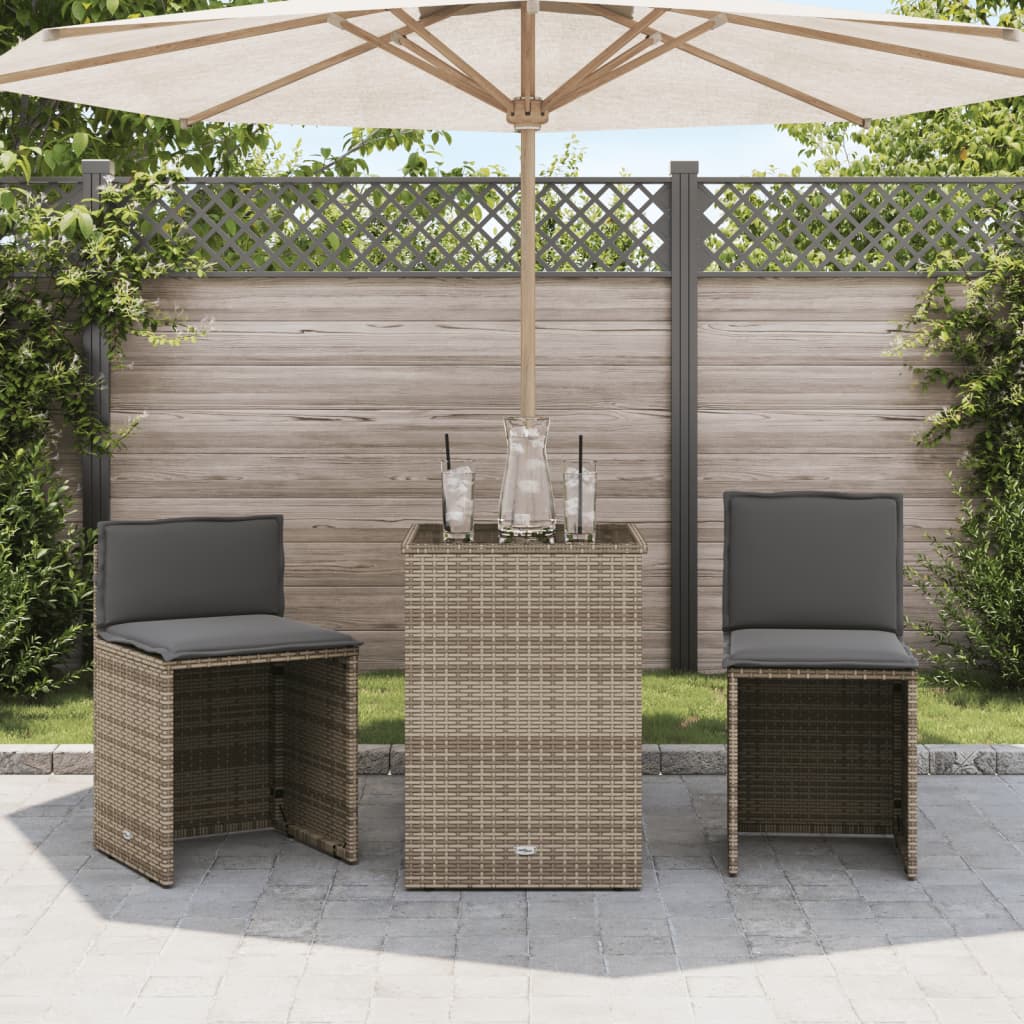 3-delige Bistroset met kussens poly rattan beige