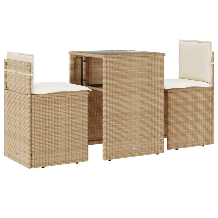 3-delige Bistroset met kussens poly rattan beige