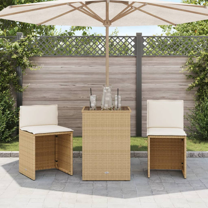 3-delige Bistroset met kussens poly rattan beige