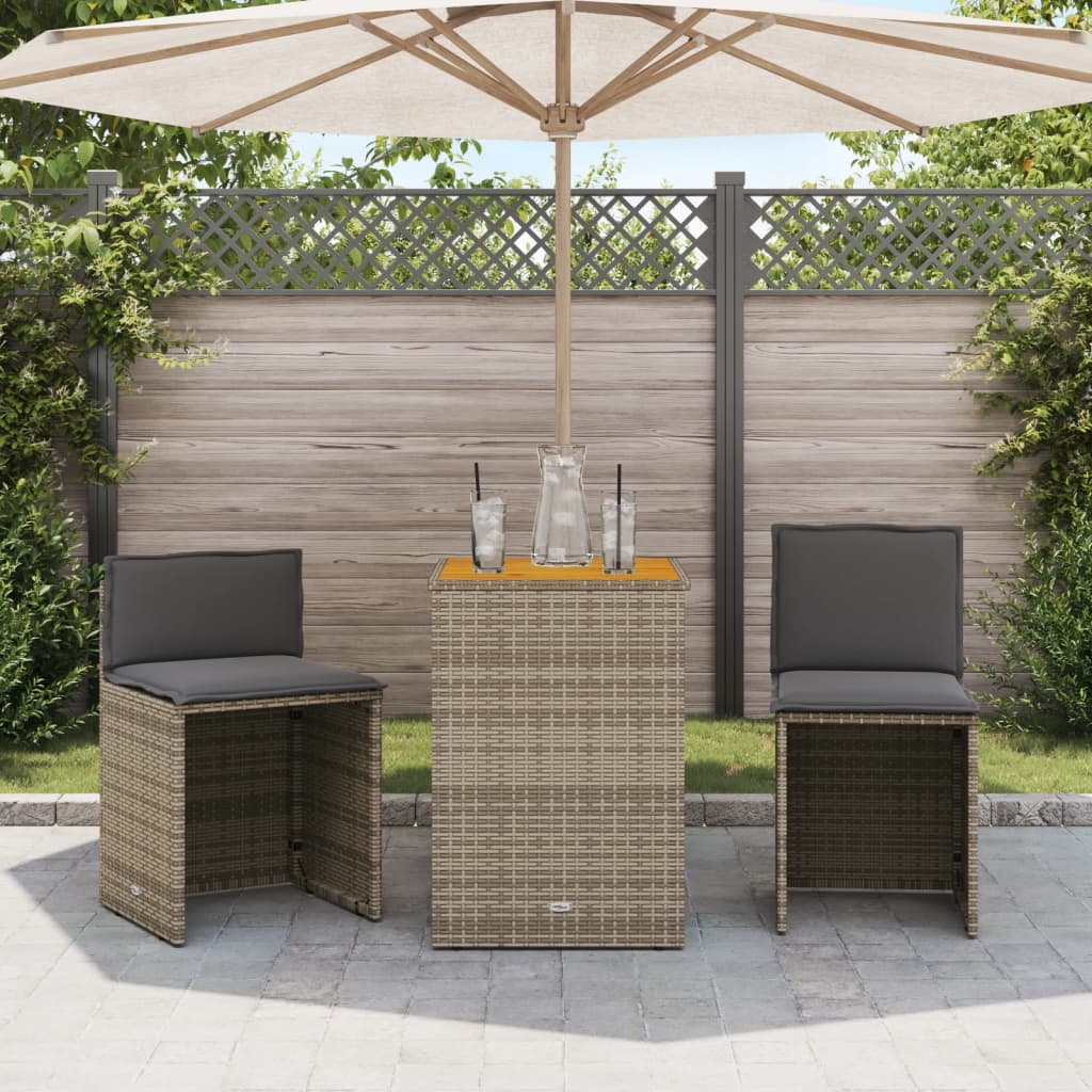 3-delige Bistroset met kussens poly rattan grijs