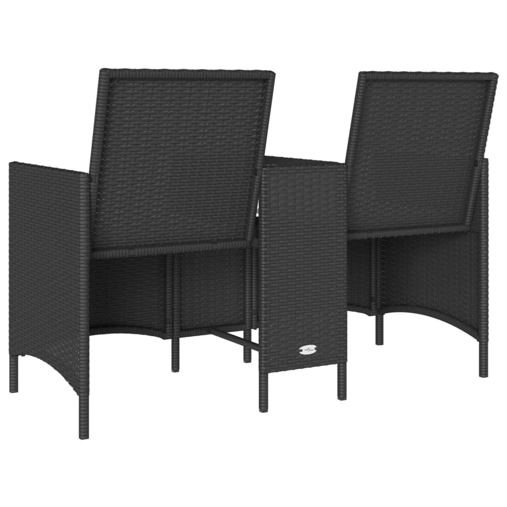 Tuinbank 2-zits met tafel en kussens poly rattan zwart