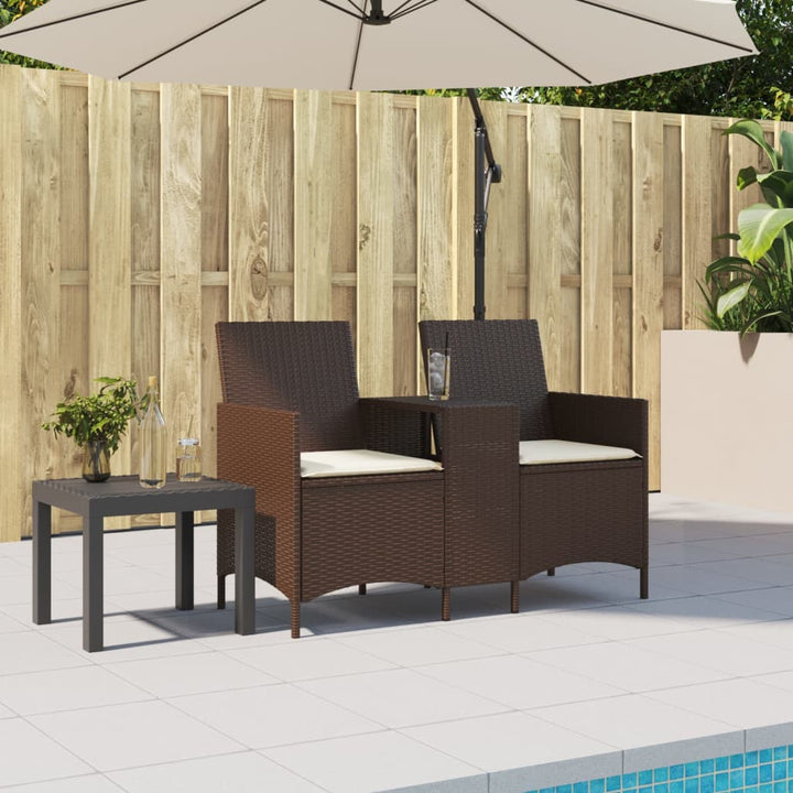 Tuinbank 2-zits met tafel en kussens poly rattan bruin