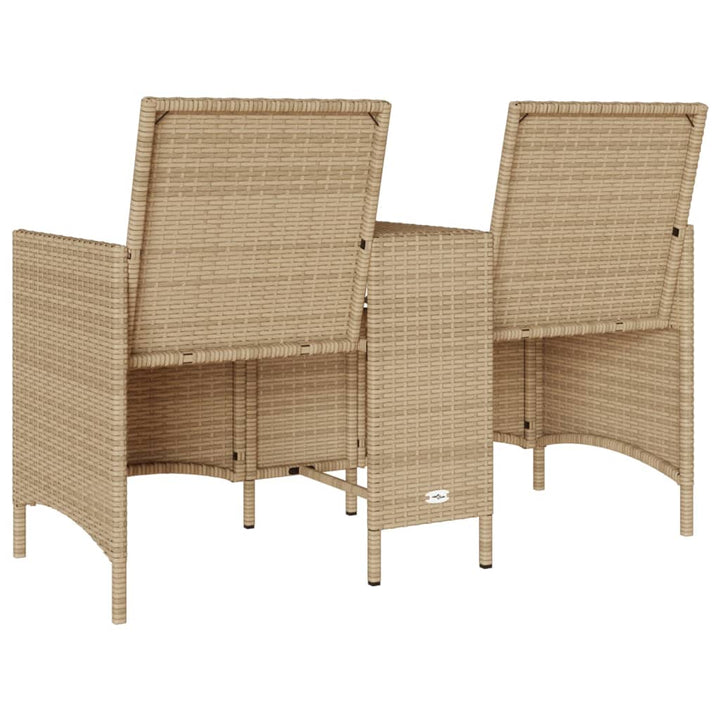 Tuinbank 2-zits met tafel en kussens poly rattan beige