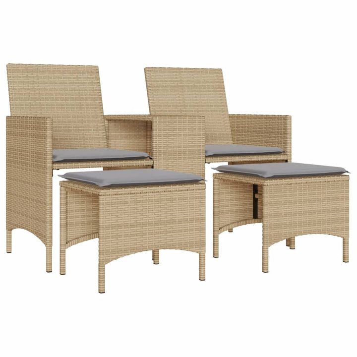 Tuinbank 2-zits met tafel en voetenbanken poly rattan beige