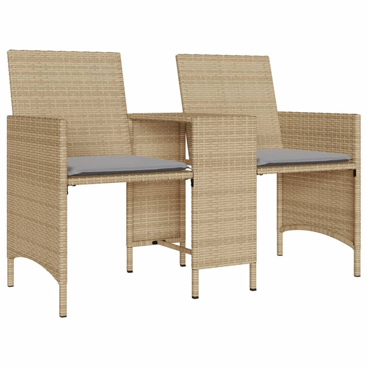 Tuinbank 2-zits met tafel en voetenbanken poly rattan beige