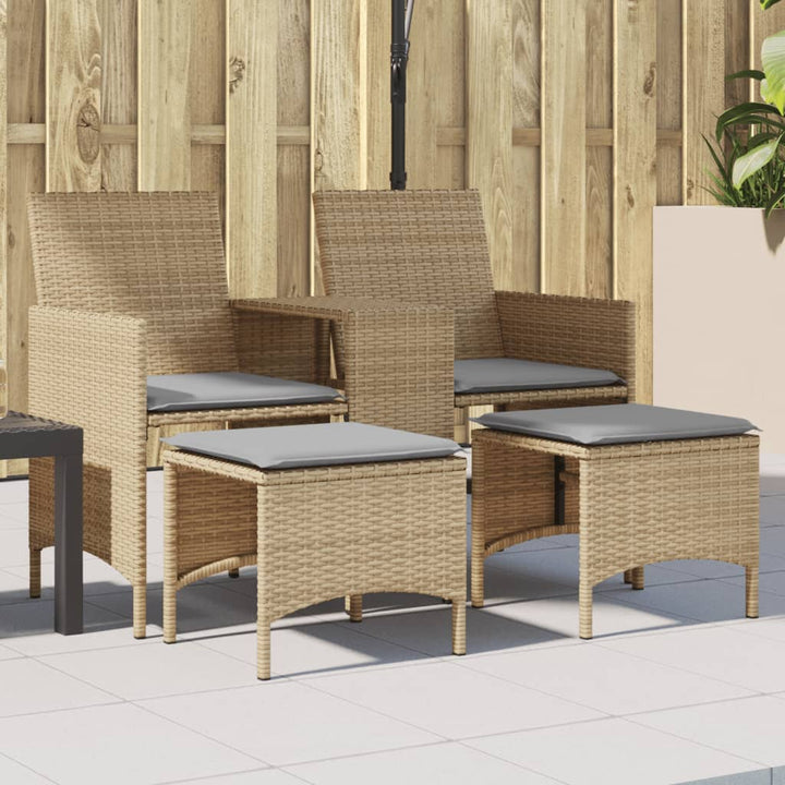 Tuinbank 2-zits met tafel en voetenbanken poly rattan beige