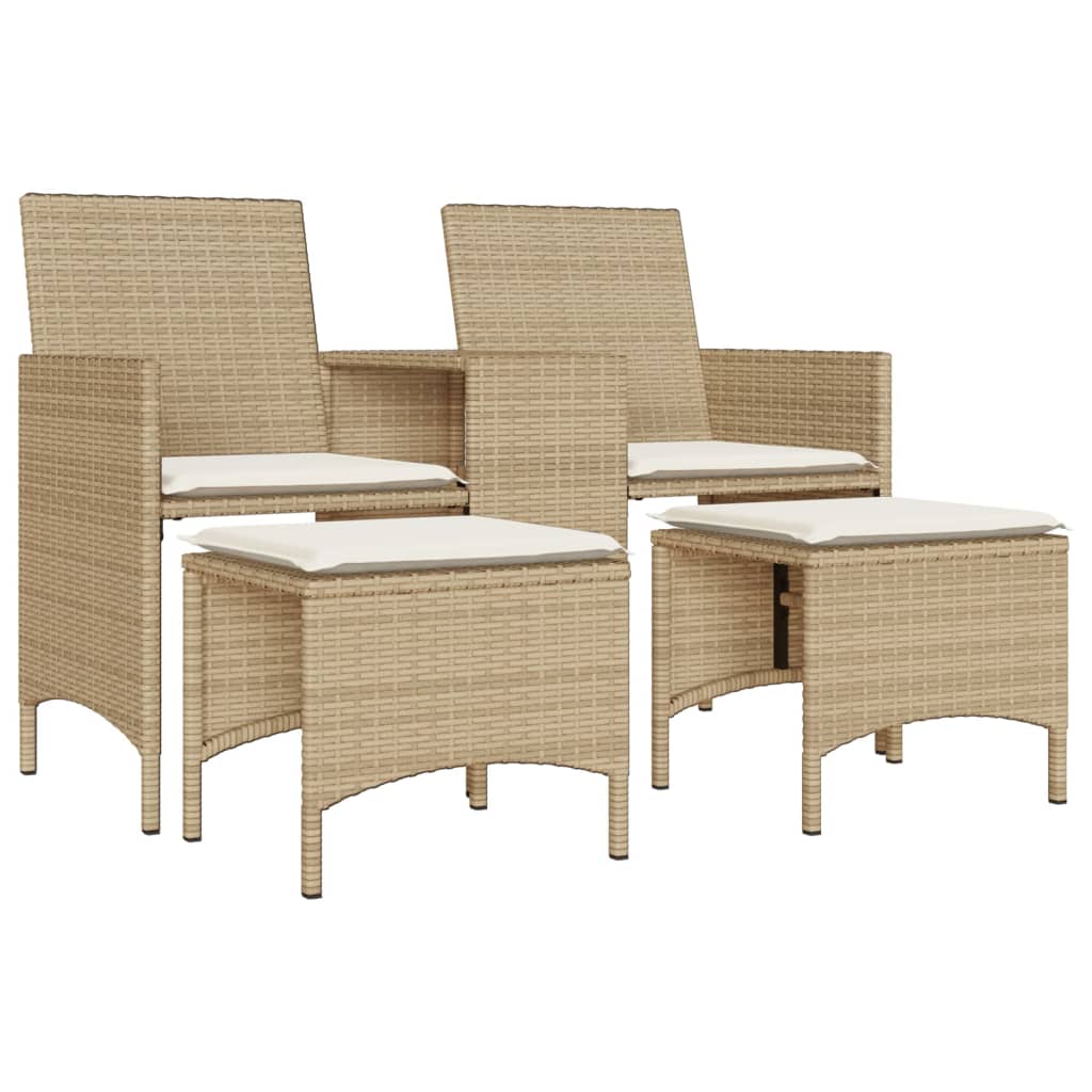 Tuinbank 2-zits met tafel en voetenbanken poly rattan beige