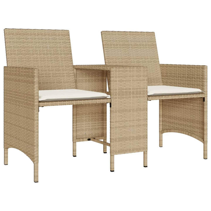 Tuinbank 2-zits met tafel en voetenbanken poly rattan beige