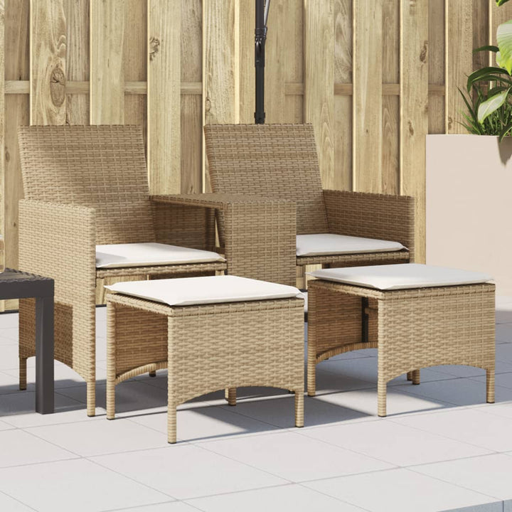 Tuinbank 2-zits met tafel en voetenbanken poly rattan beige