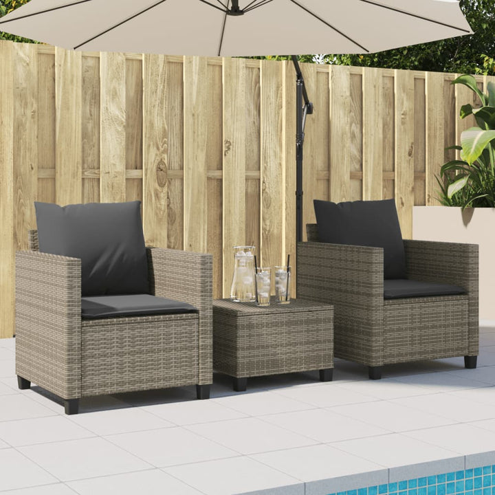 3-delige Bistroset met kussens poly rattan grijs