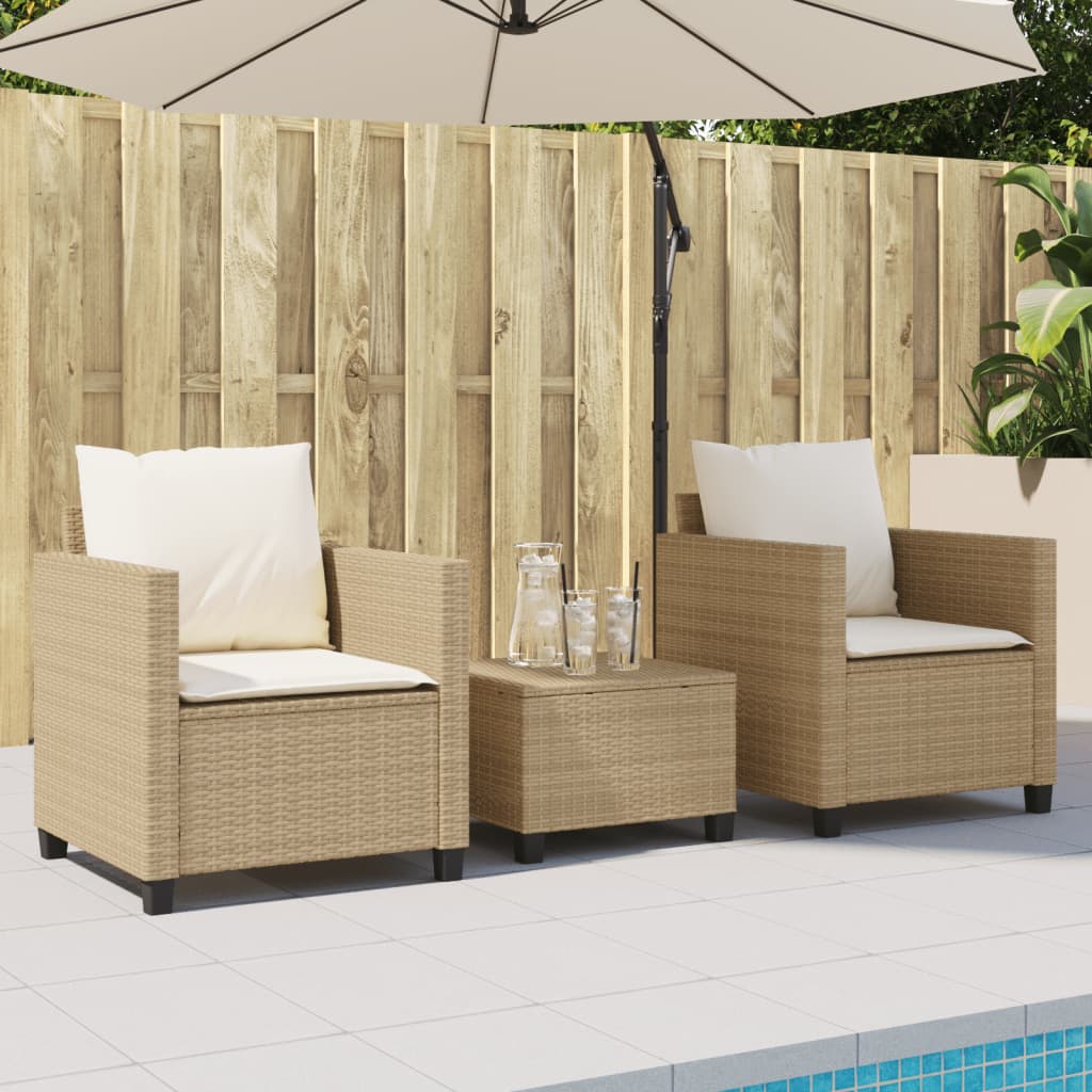 3-delige Bistroset met kussens poly rattan beige