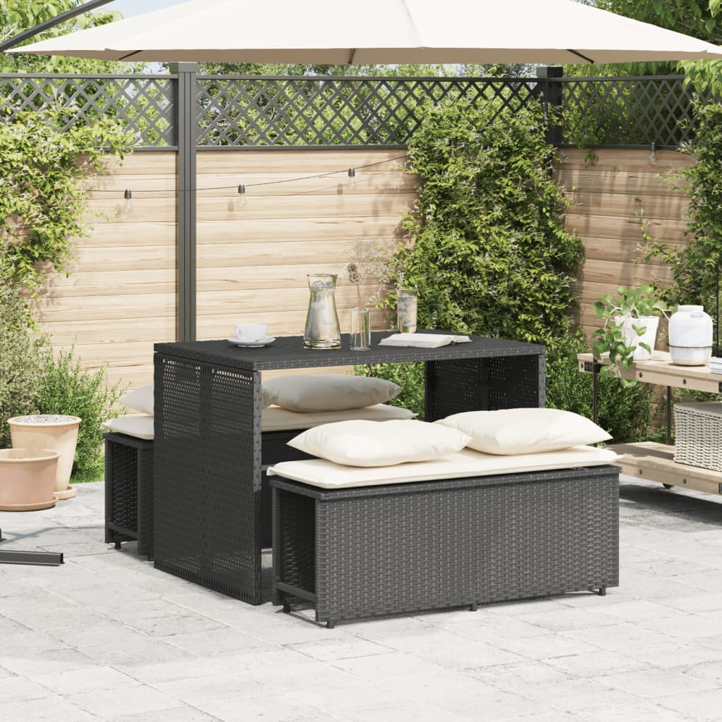 3-delige Tuinset met kussens poly rattan zwart