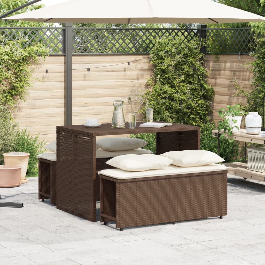 3-delige Tuinset met kussens poly rattan bruin