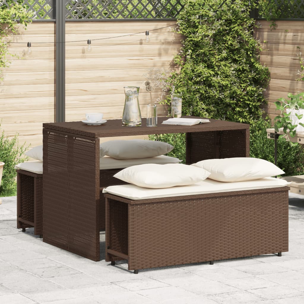 3-delige Tuinset met kussens poly rattan bruin