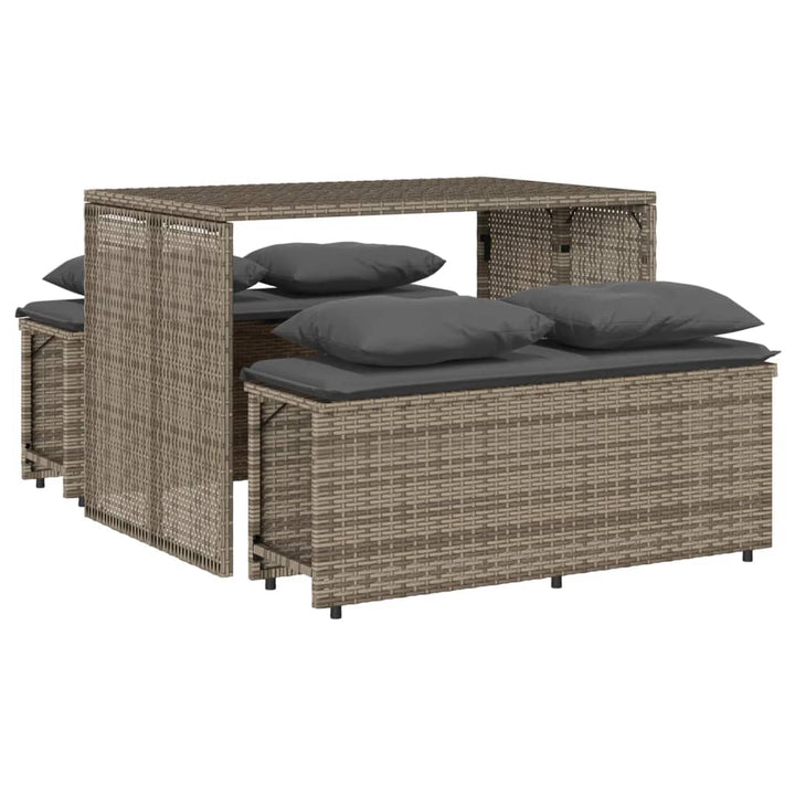 3-delige Tuinset met kussens poly rattan grijs