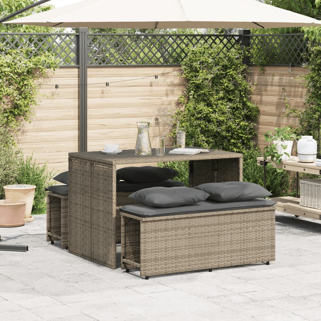 3-delige Tuinset met kussens poly rattan grijs