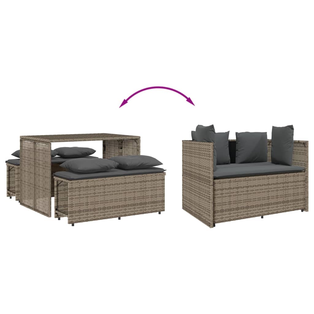 3-delige Tuinset met kussens poly rattan grijs