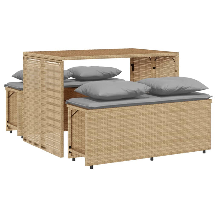 3-delige Tuinset met kussens poly rattan beige