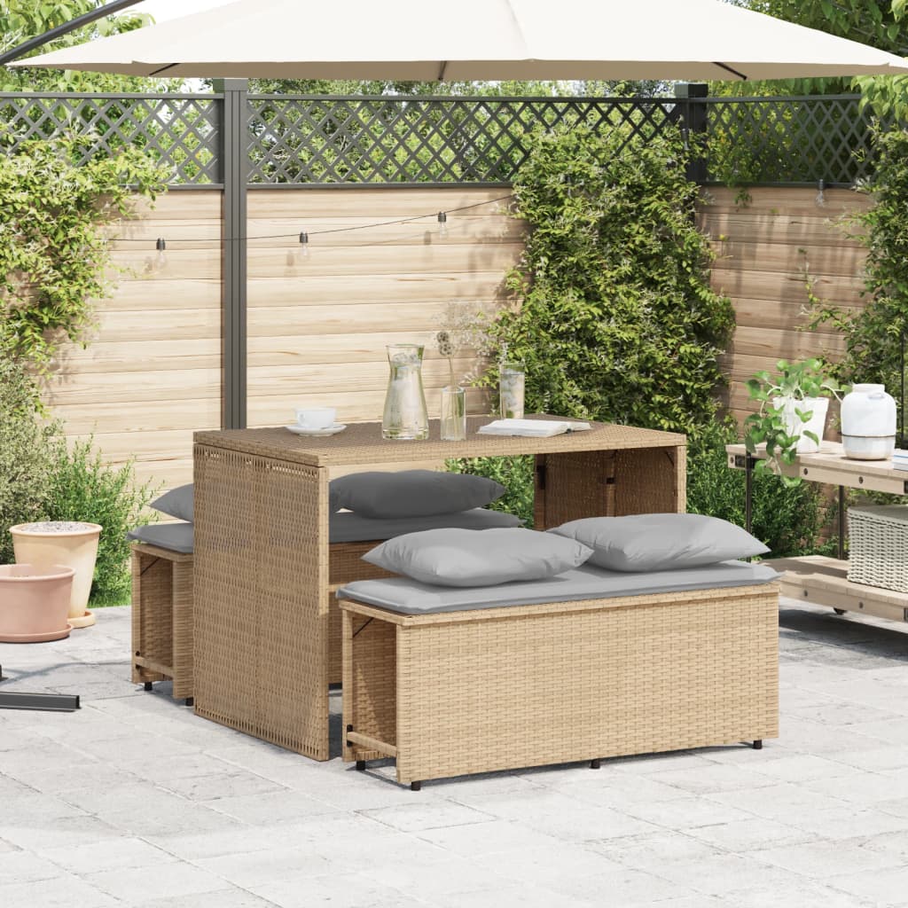 3-delige Tuinset met kussens poly rattan beige