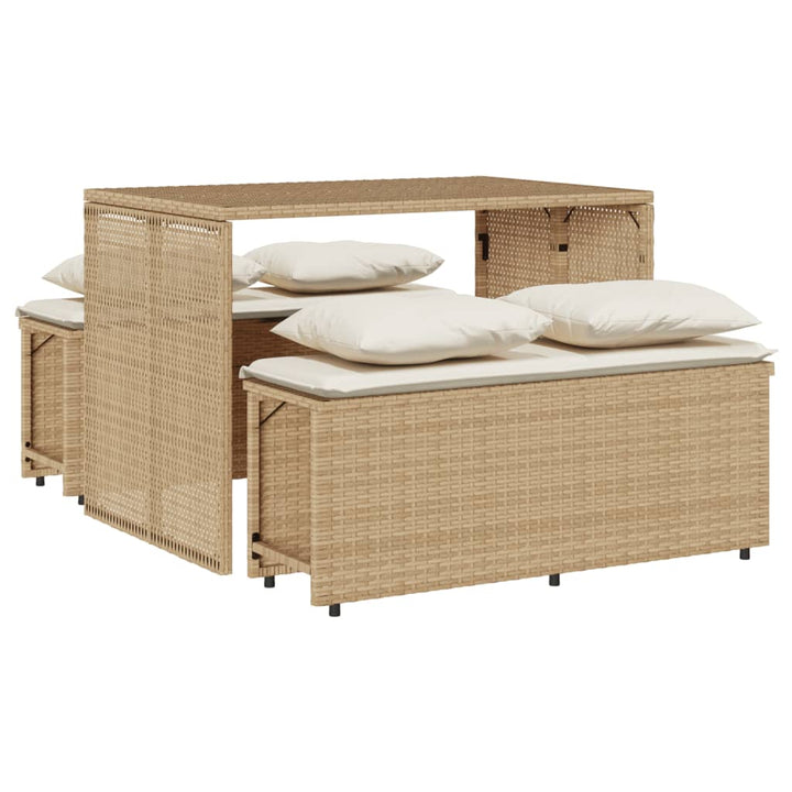 3-delige Tuinset met kussens poly rattan beige