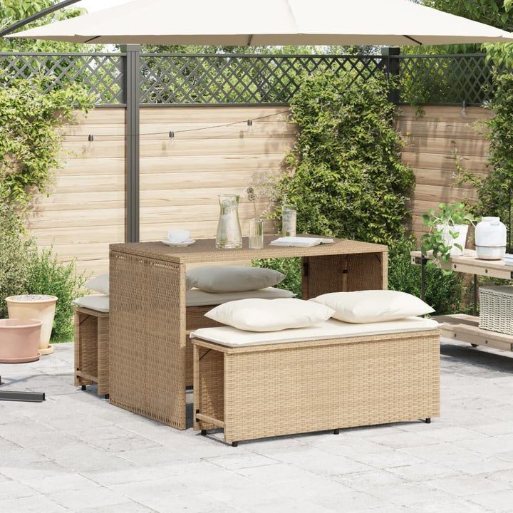 3-delige Tuinset met kussens poly rattan beige