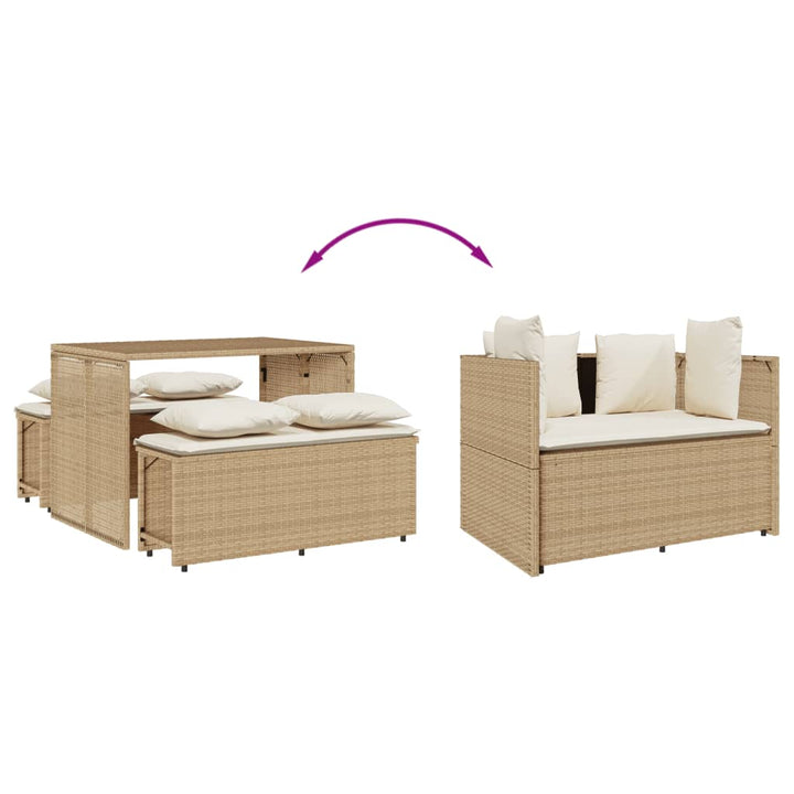 3-delige Tuinset met kussens poly rattan beige