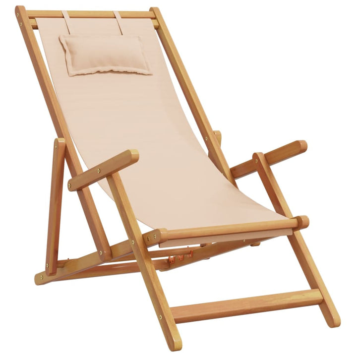 Strandstoel inklapbaar massief eucalyptushout en stof beige