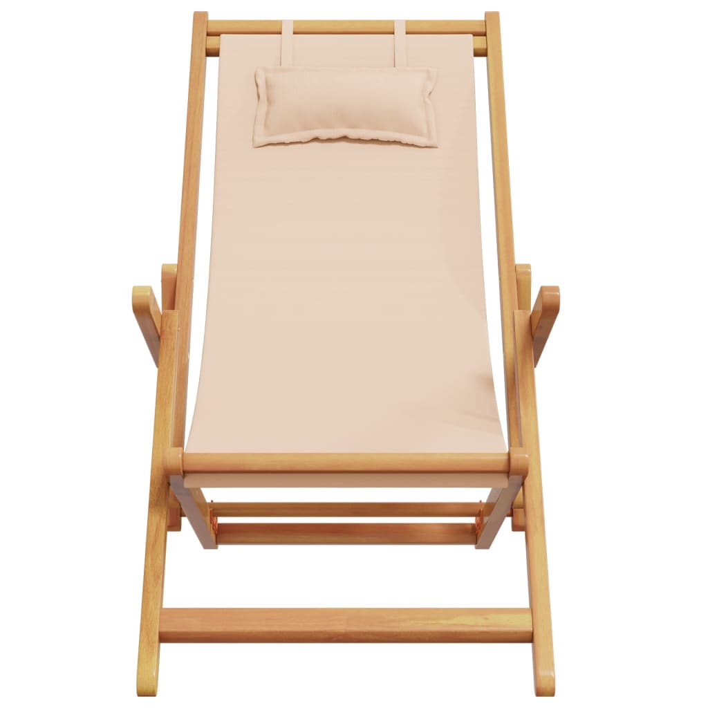 Strandstoel inklapbaar massief eucalyptushout en stof beige