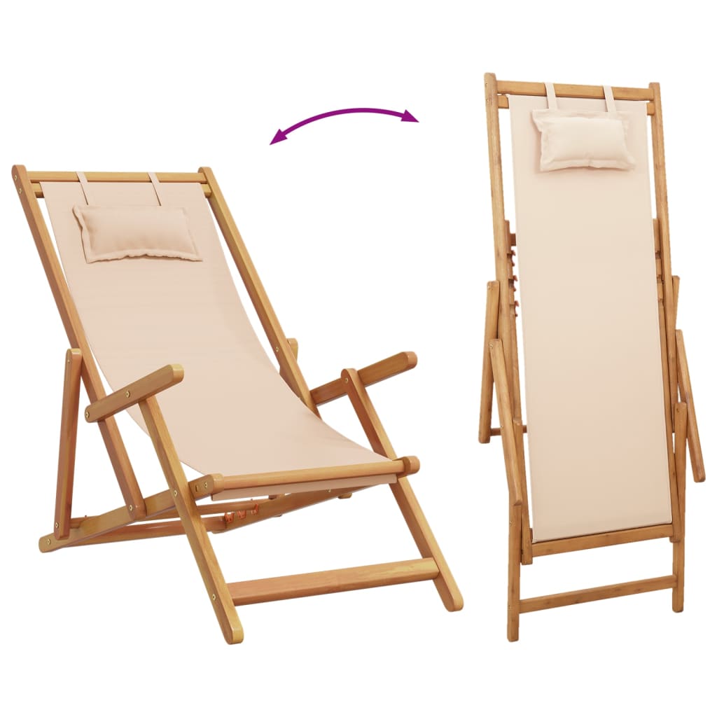 Strandstoel inklapbaar massief eucalyptushout en stof beige