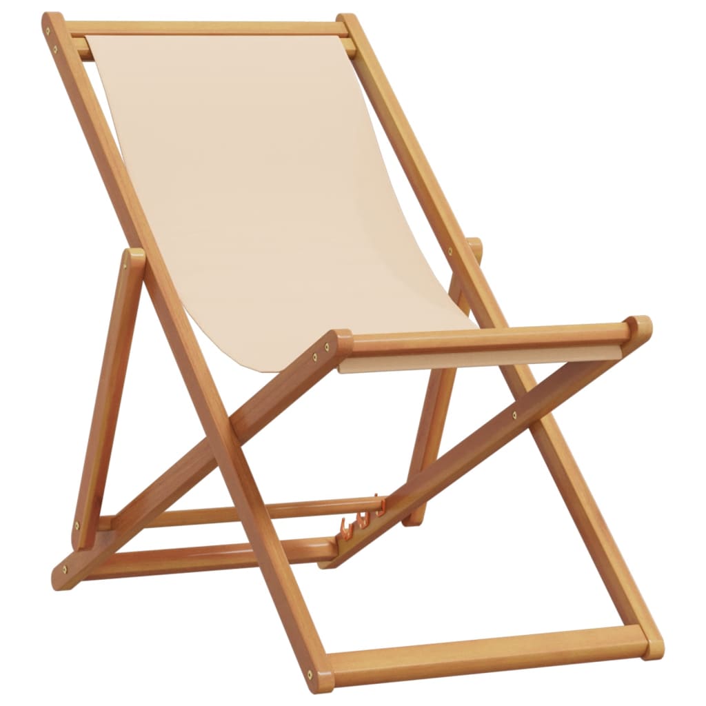 Strandstoel inklapbaar massief eucalyptushout en stof beige