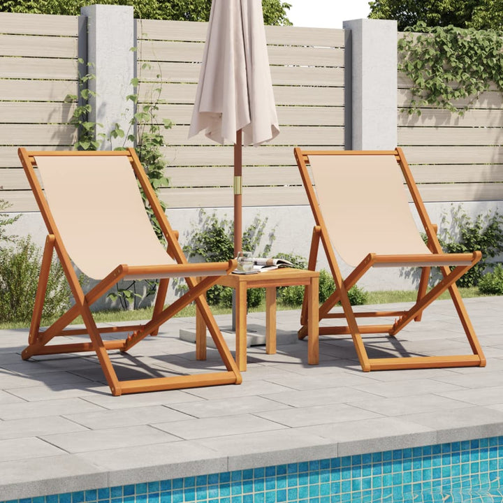 Strandstoel inklapbaar massief eucalyptushout en stof beige