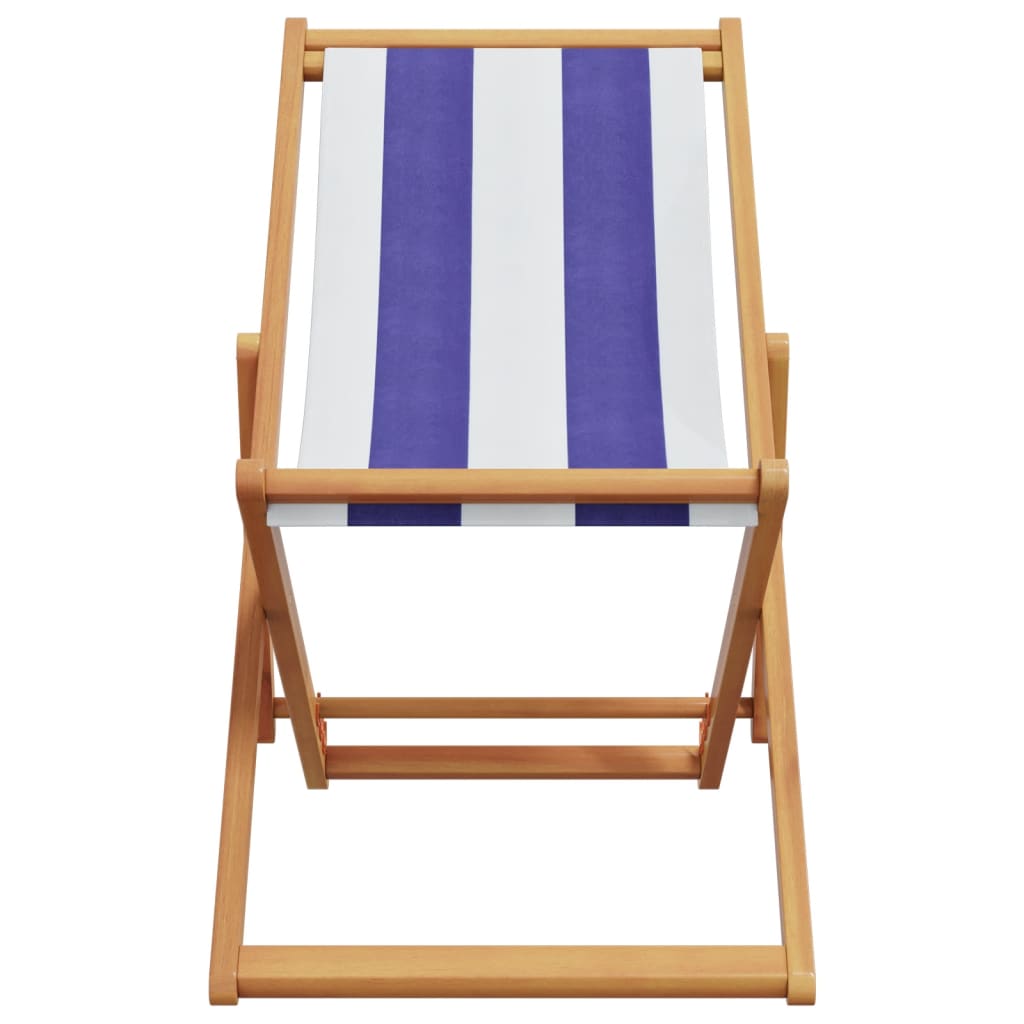 Strandstoel inklapbaar eucalyptushout en stof blauw en wit