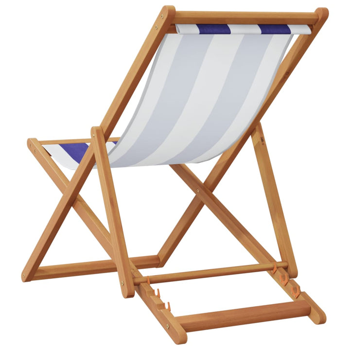 Strandstoel inklapbaar eucalyptushout en stof blauw en wit