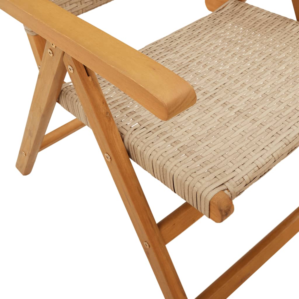 Tuinstoelen 2 st massief acaciahout en poly rattan beige