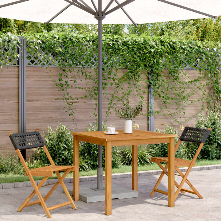 Bistrostoelen 2 st massief acaciahout en poly rattan zwart