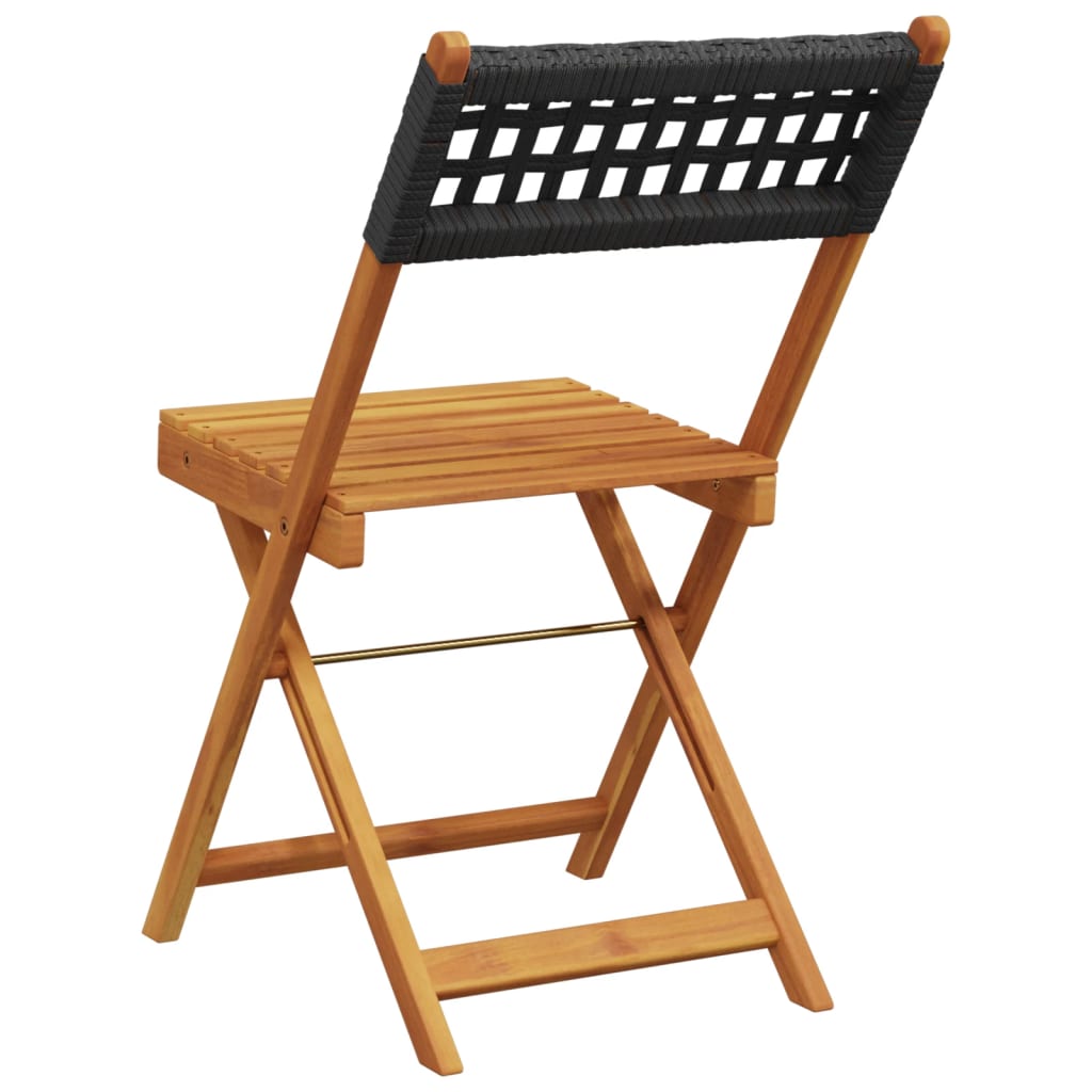 Bistrostoelen 2 st massief acaciahout en poly rattan zwart