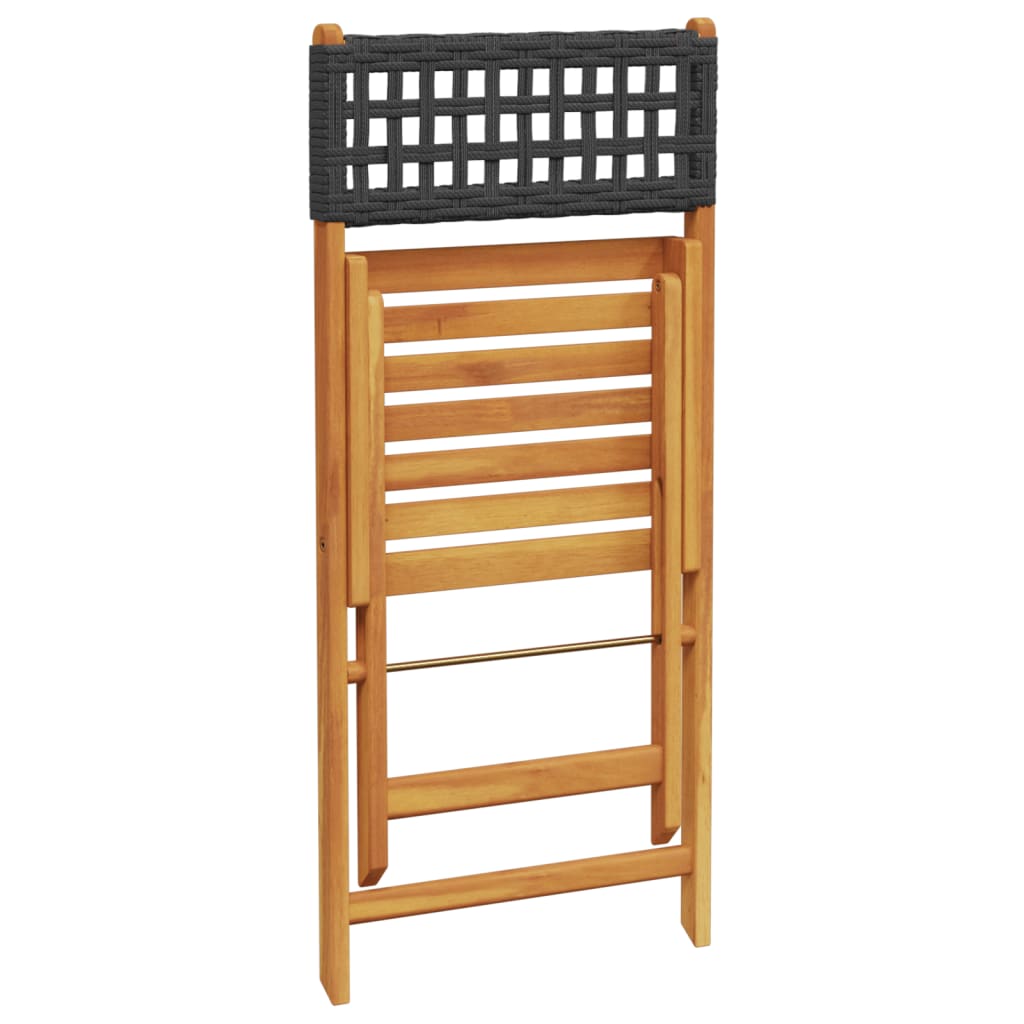 Bistrostoelen 2 st massief acaciahout en poly rattan zwart