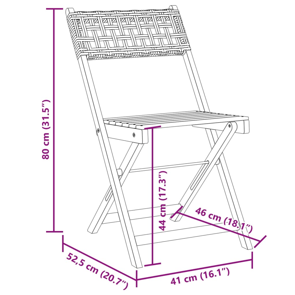 Bistrostoelen 2 st massief acaciahout en poly rattan zwart