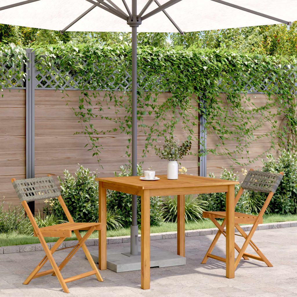 Bistrostoelen 2 st massief acaciahout en poly rattan grijs