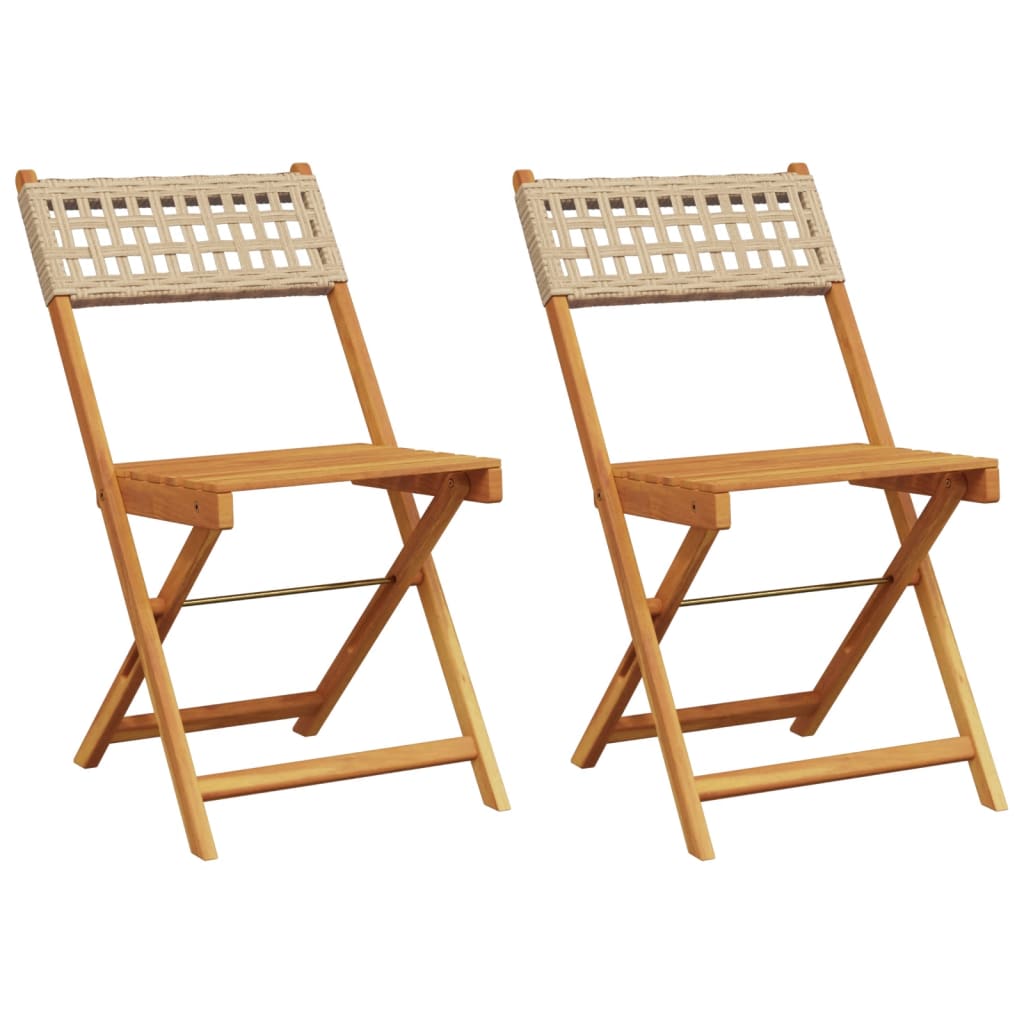 Bistrostoelen 2 st massief acaciahout en poly rattan beige