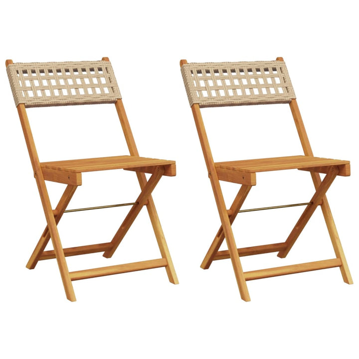 Bistrostoelen 2 st massief acaciahout en poly rattan beige