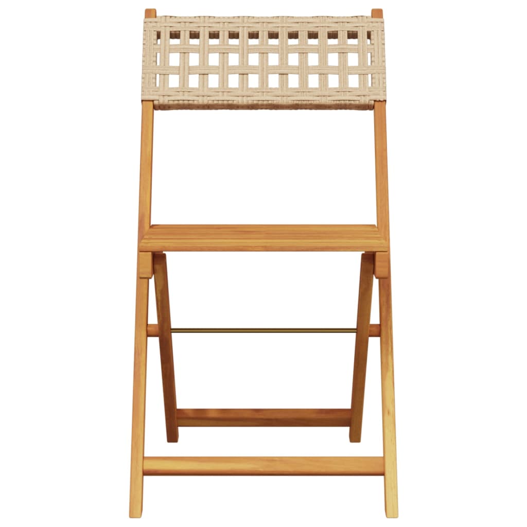 Bistrostoelen 2 st massief acaciahout en poly rattan beige