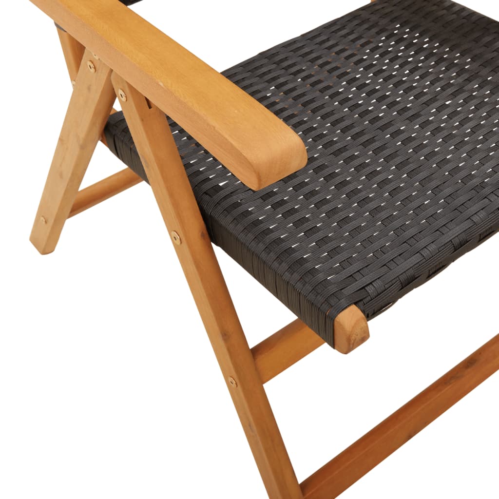 Tuinstoelen 2 st massief acaciahout en poly rattan zwart