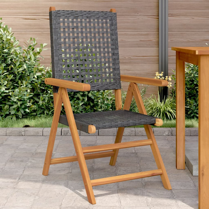 Tuinstoelen 2 st massief acaciahout en poly rattan zwart