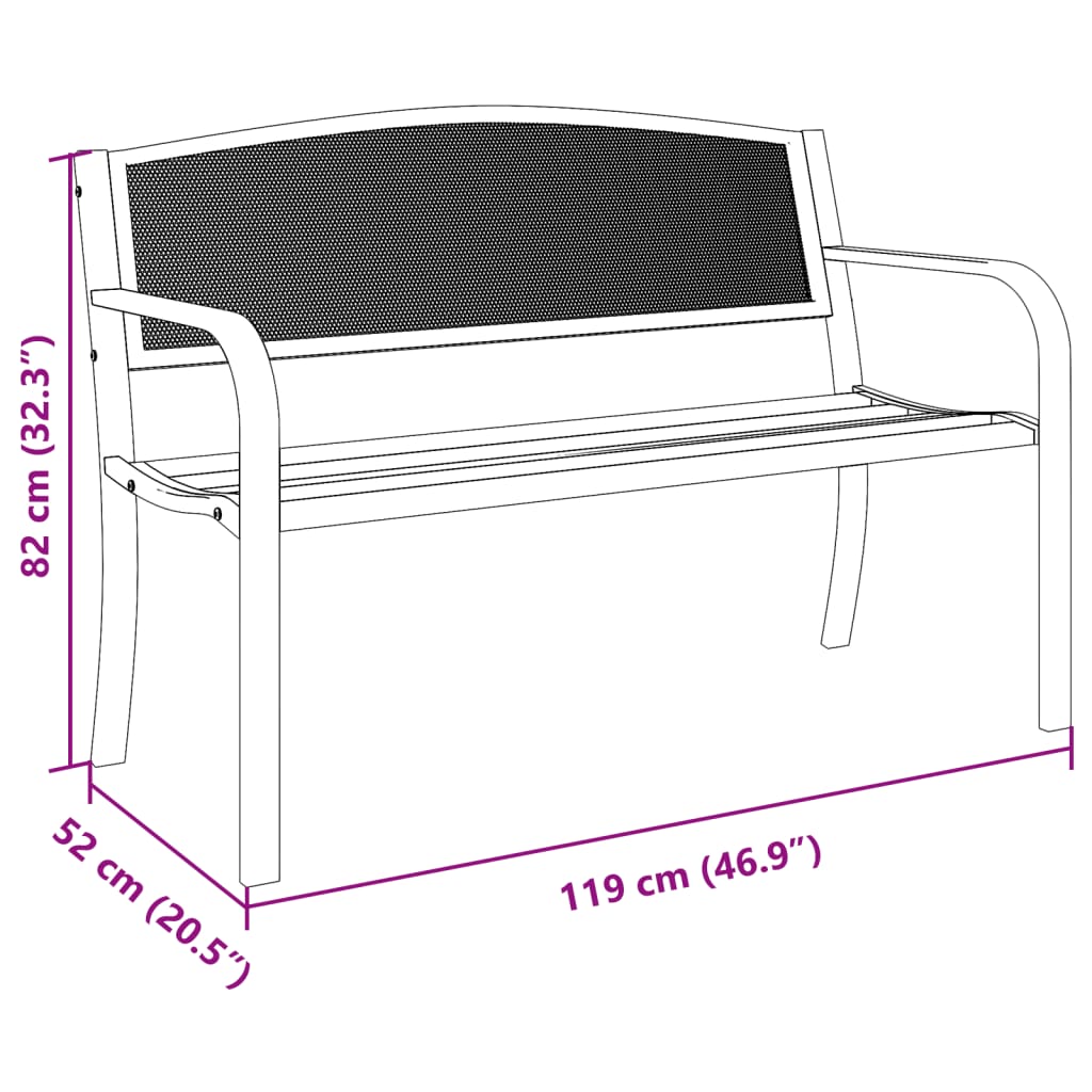 Tuinbankje 119 cm staal zwart