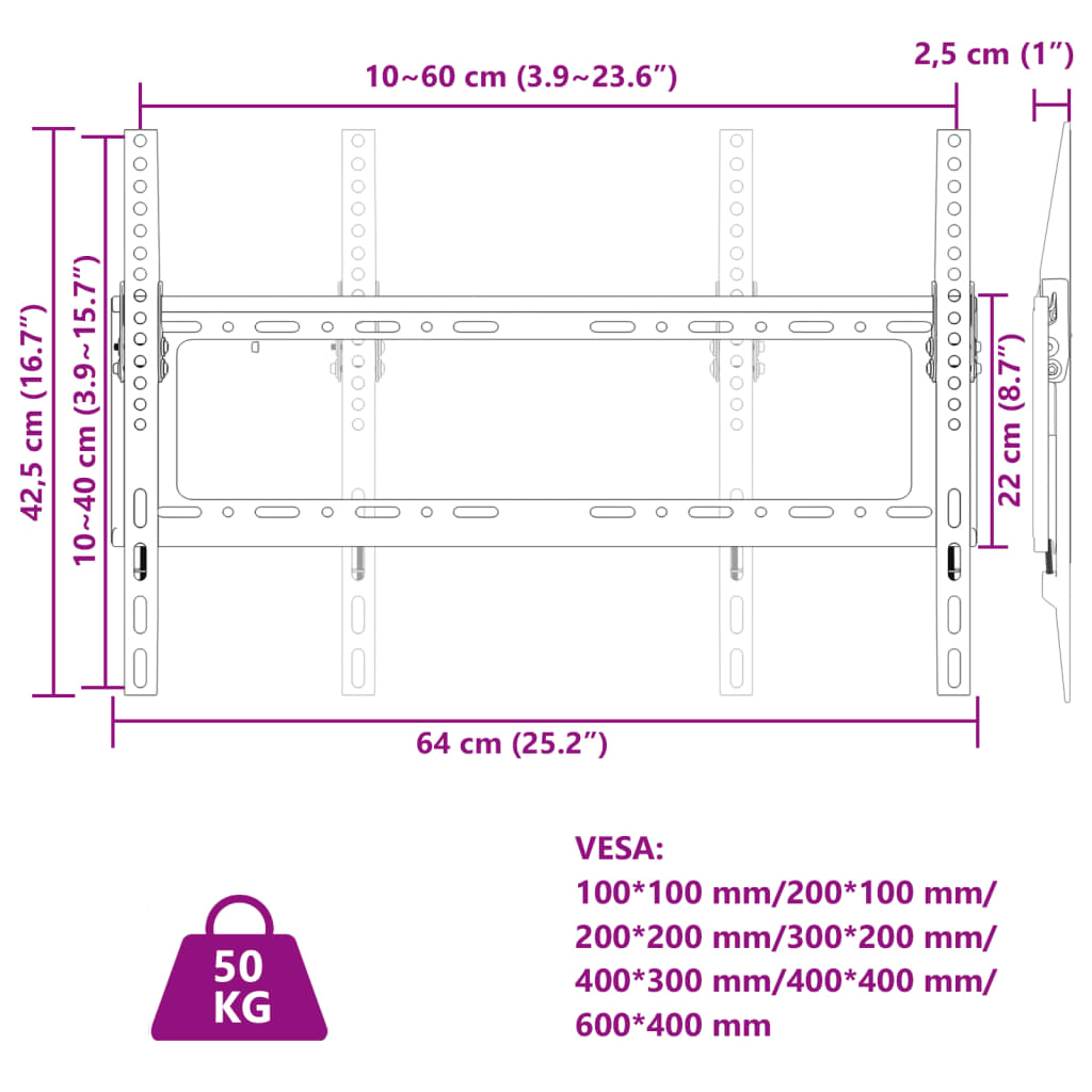 Tv-muurbeugel 26-63 inch scherm 50 kg Max VESA 600x400 cm