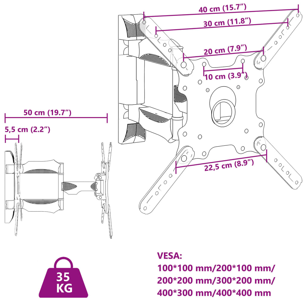 Tv-muurbeugel 32-55 inch scherm 35 kg Max VESA 400x400 cm