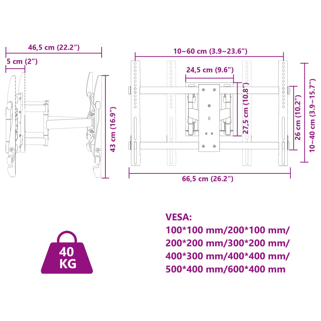 Tv-muurbeugel 37-80 inch scherm 40 kg Max VESA 600x400 mm